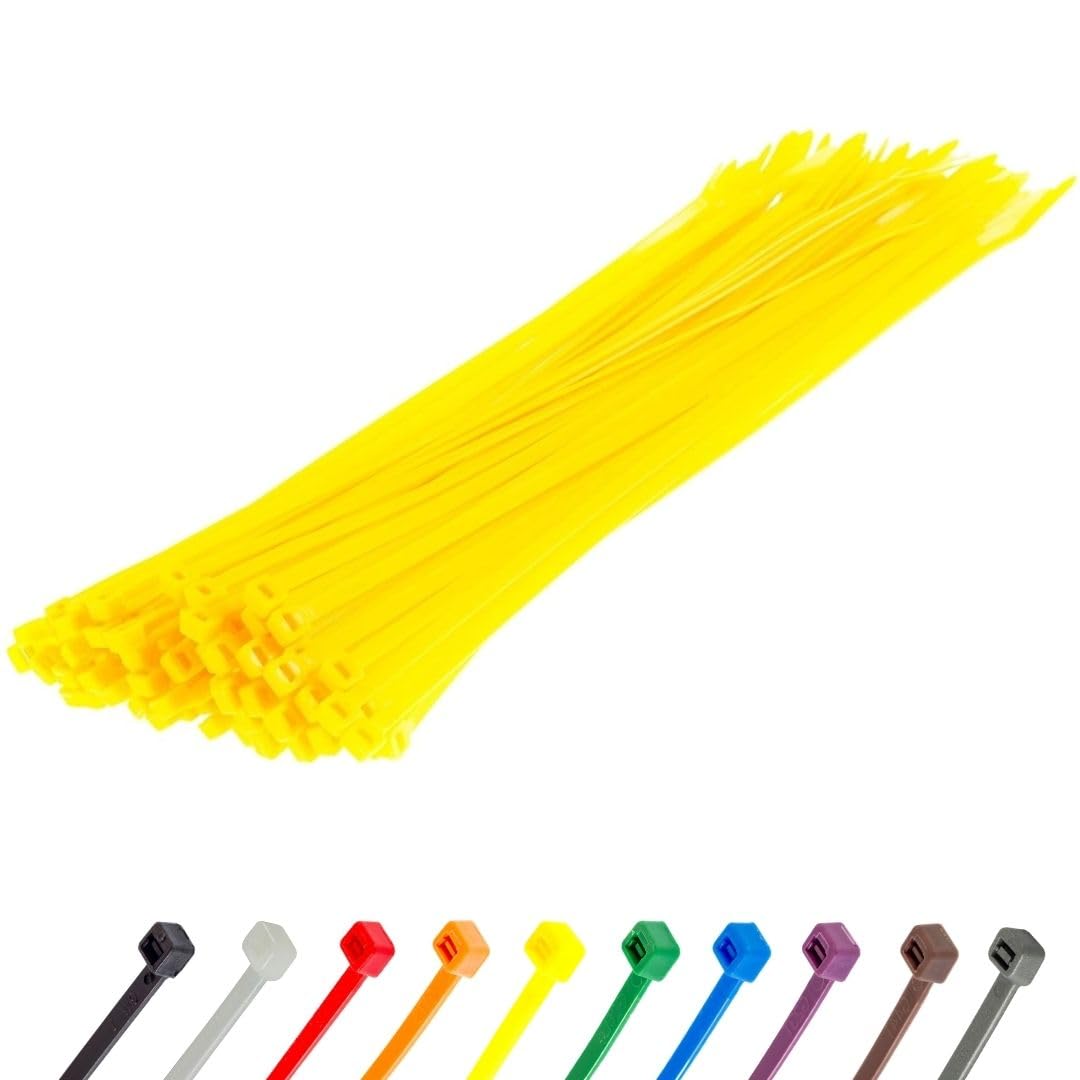 Gocableties Yellow Cable Ties, 300Mm X 3.6Mm, Pack Of 100, 12” Premium Nylon Zip Ties, Multi-Purpose Plastic Tie Wraps, Secure Self-Locking Mechanism, For Home, Garden, Office And Diy Small