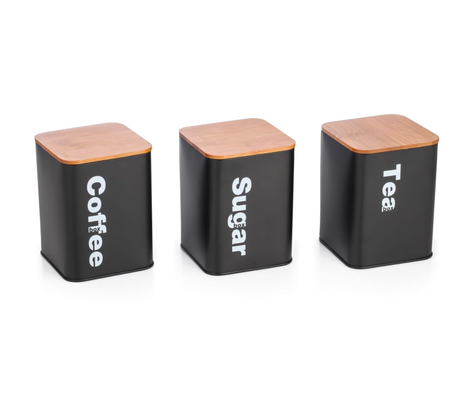 Trendi Black Tea Coffee Sugar Storage Set – 1000Ml Kitchen Storage Containers | 3Pc Airtight Canister Set With Bamboo Lids | Storage Jars For Tea, Coffee & Sugar (Black)