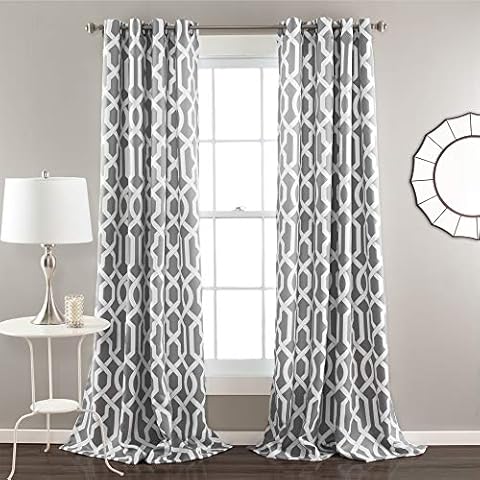 Lush Decor Edward Trellis Curtains Light Filtering Window Panel Set for Living, Dining, Bedroom (Pair), Gray, 52"W x 108"L Cover