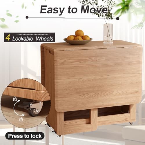 Image of AnywaysWood Folding Dining Table with 4 Foldable Chairs Set, Space Saving Extendable Solid Wood Drop Leaf Table for Kitchen Dining Living Room Small Spaces Easy Assembly (55.12 inchx31.5 inchx30 inch)