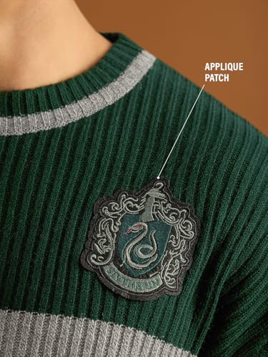 Image of The Souled Store Harry Potter: Lion's House Men and Boys Full Sleeves Crew Neck Striped Acrylic Ribbed Knit Pop-Culture Oversized Pullovers