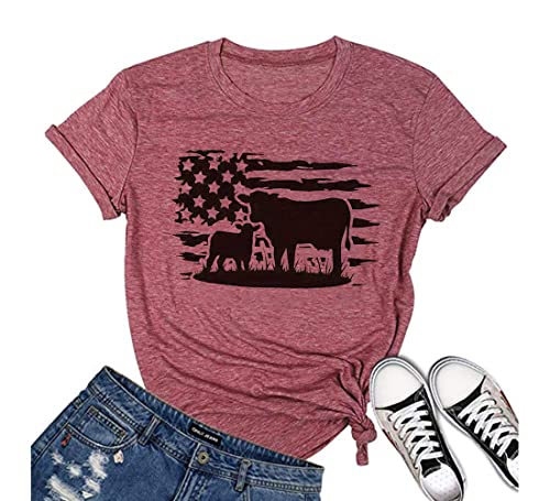 Cow Shirt for Women Funny Animal Graphic Cattle Cowgirl Tshirt Casual Farm Life T-Shirt Short Sleeve Vacation Tops