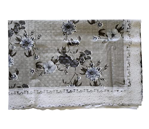 Image of Kuber Industries Flower Printed PVC 4 Seater Center Table Cover Protector With White Lace Border 40 inchx60 inch (Grey)