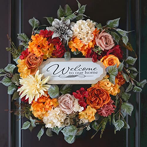 All Season Front Door Wreaths, Fall Wreath For Front Door Outside, 24 Inch Hydrangea Silk Welcome Summer Spring Winter Wreaths, Outdoor Wreaths For Halloween Christmas #TOP5