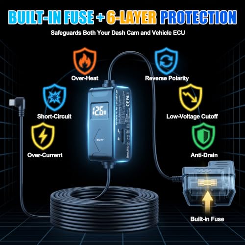 Image of OBD Dash Cam Power Cable USB C,Parking Mode Kit with Low Voltage Protection