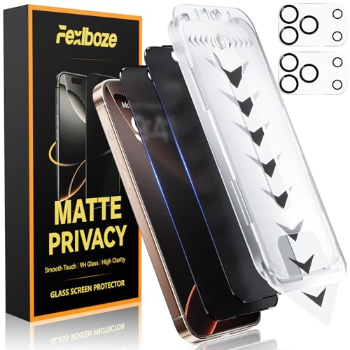 Fexlboze for iPhone 17 Pro Matte Privacy Screen Protector [2+2 Pack] 28 Side-View Privacy Tempered Glass with Camera Lens Protector Anti-Glare Anti-Fingerprint Bubble-Free Installation Frame Case Friendly