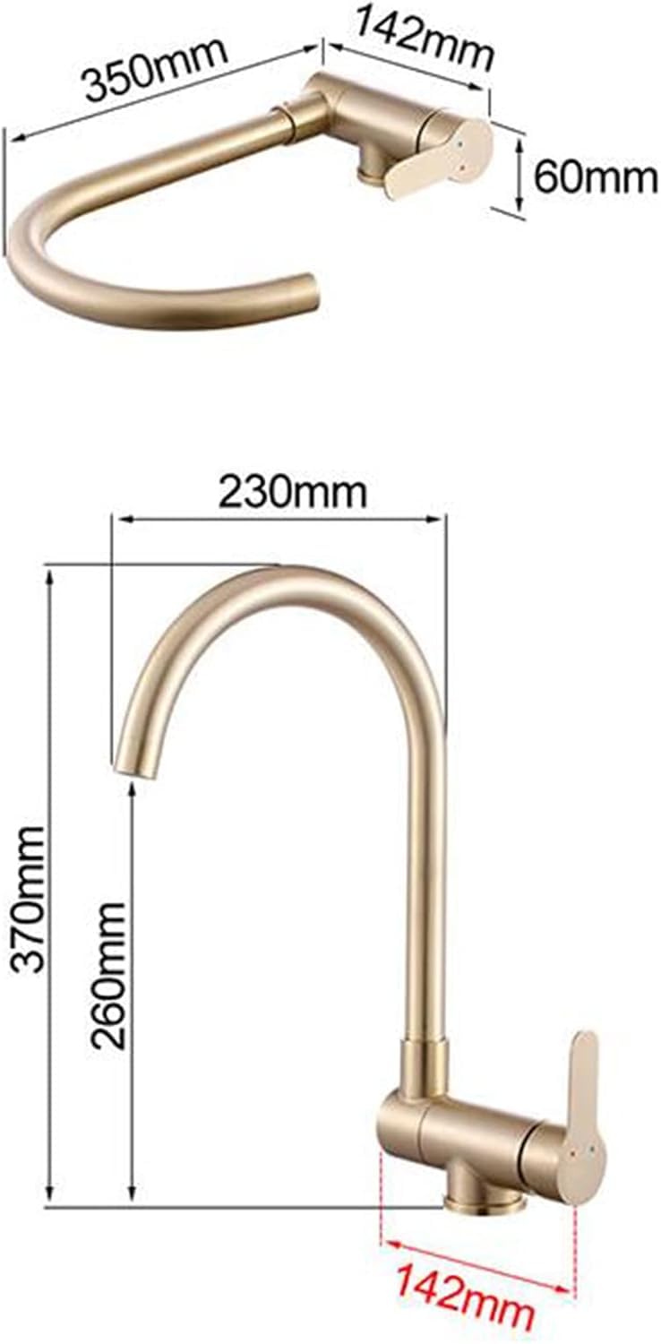 Robinet de Cuisine Pliant pour Fenêtre Intérieure, Robinets d'Evier de Cuisine en Acier Inoxydable Eau Chaude et Froide Robinet de Cuisine Or Brossé-B