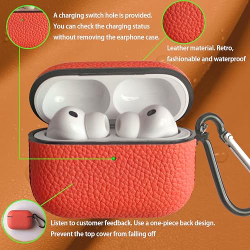 Image of for Leather AirPods Pro 3 Case 2025|Cute Hard Air Pods Pro 3 Case (Model A2700 /A2931)|with Keychain|Retro Airpod 3 Pro Cases for Man Women(Orange)