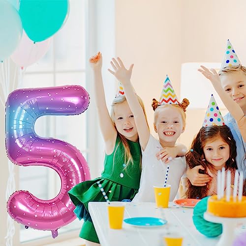 40 Inch Gradient Rainbow Number 1 Balloon for 1st Birthday Decoration, Large Self Inflating Blue Pink Foil Number Balloons 0-9 for Girls, Starry 1 Helium Balloons for Women Party Anniversary Supplies - 6