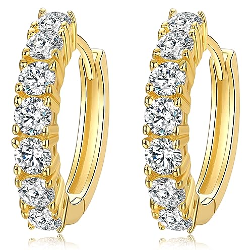 Moissanite Hoop Earring, 925 Sterling Silver 1.4ct D Color Moissanite Earrings, 18K White Gold Plated Huggie Hoop Earrings for Women