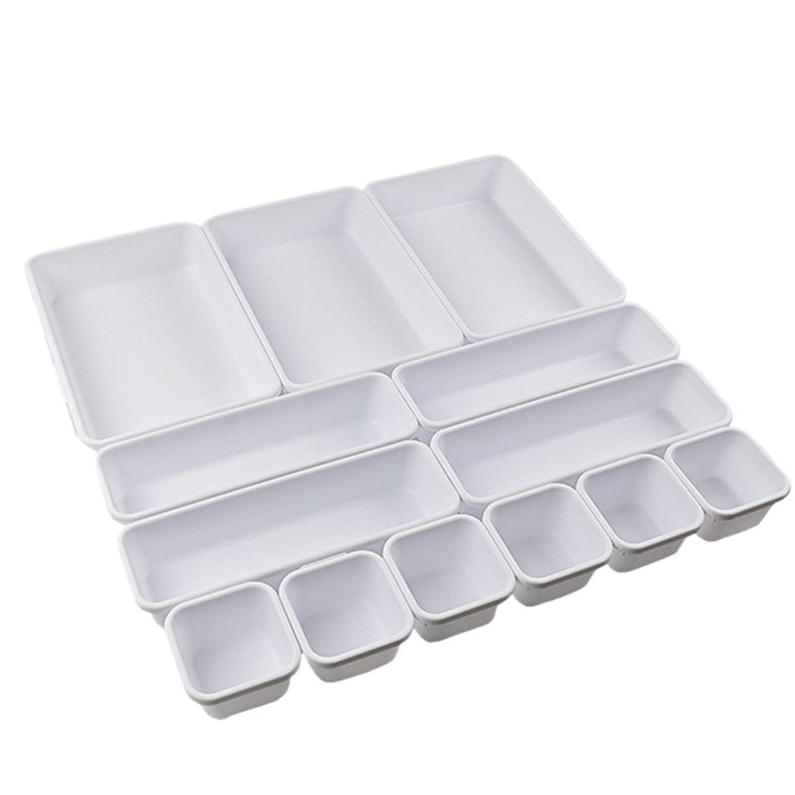 ZHSOAO Drawer Organizers Separator Home Office Desk Stationery Storage Box For Kitchen Women Makeup Organizer Boxes For Dog Tags for Bras, Socks, Underwear(White 13Pcs)