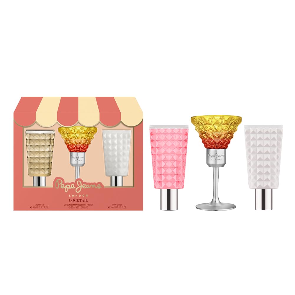 Pepe Jeans Cocktail Edition For Her Estuche Regalo Perfumes de Mujer Pack de 3 Piezas Eau de Toilette 30ml, Body Lotion 50ml y Shower Gel 50ml Set Fragancia Floral, Afrutada y Tropical