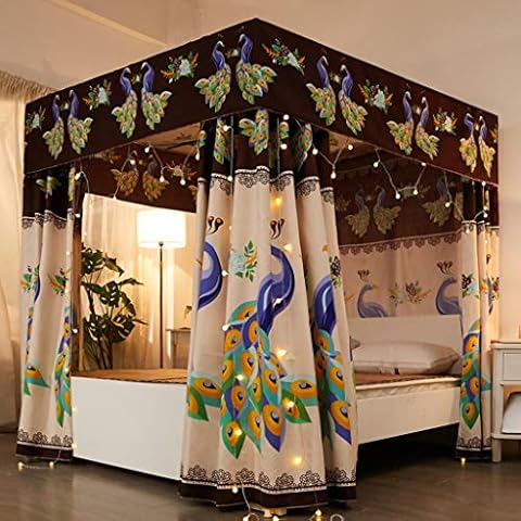 Obokidly Solid Color Canopy Bed Curtains 4 Corner Post Bed Curtains Windproof Romantic Drapes Bed Canopy for Adults & Girls Bed Bedroom Decoration (Black-Phoenix, 47" W x 78" L (Pack of 1)) Cover