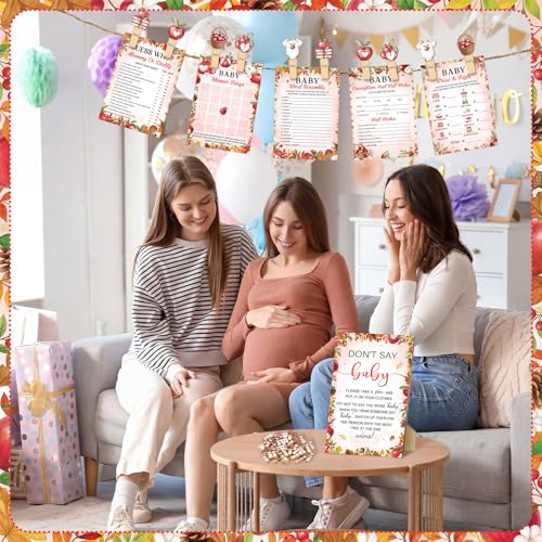 Image of Patelai 321 Pcs / 5 Set Apple of Our Eye Babyshower Bingo Game Include 50 Activity Cards 20 Pencils 1 Don't Say Baby Sign and 50 Clothespins for Boys Girls Gender Reveal Party Supplies