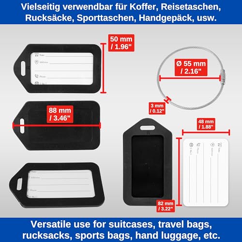 Kofferanhänger mit Adressschild, 2 Pack, in Schwarz, Kunststoff Schild, für Flugreise, Kreuzfahrt, Koffer Tag Gepäckanhänger, Namensschild, Adressanhänger, Taschenanhänger, Reise ID Etikett Aufhänger