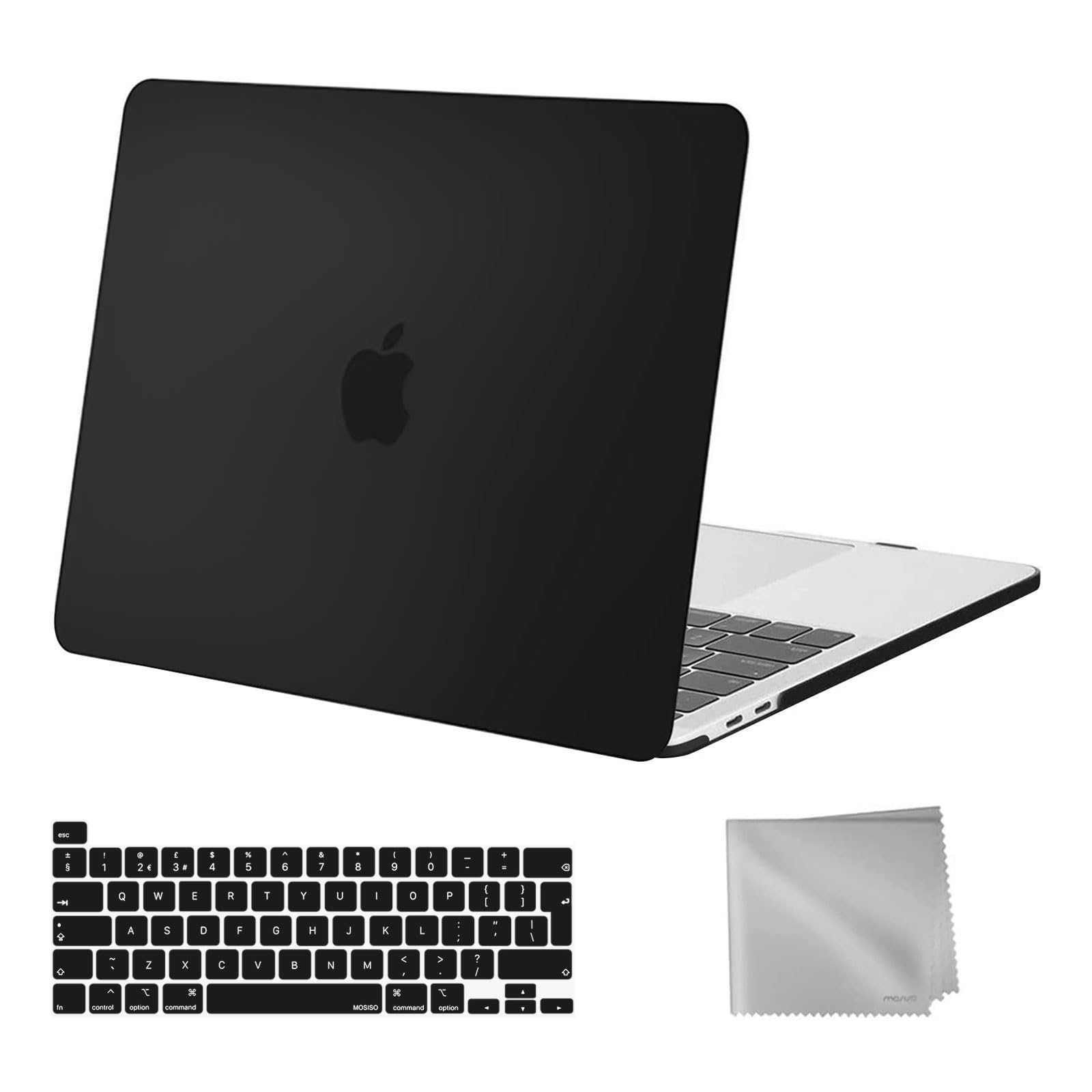 Compatible with MacBook Pro 13 inch Case M2 M1 2025 2024 2023 2022-2016 A2338 A2289 A2251 A2159 A1989 A1706 A1708, Plastic Hard Shell Cover & Keyboard Skin & Wipe Cloth, Black