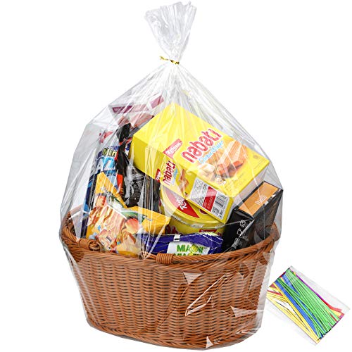 MORIDA 15 Pcs 18x30 inch Cello Cellophane Treat Bags Clear Flat for Gift Wrapping, Bakery, Cookie, Candies, Dessert, Baskets Packaging with Color Twist Ties