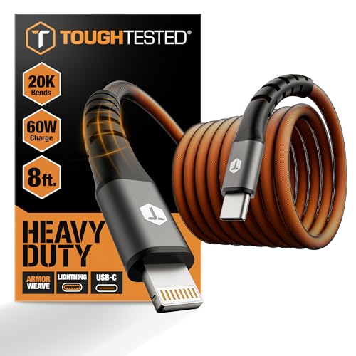 Image of ToughTested USB C to Lightning Cable 8FT - MFi Certified iPhone Fast Charger Cord, P.E.T. ArmorWeave Braided, 3AMPS Fast Charging Compatible iPhone 14 13 12 11 Pro Max X XS XR 8 7 6 Plus and More