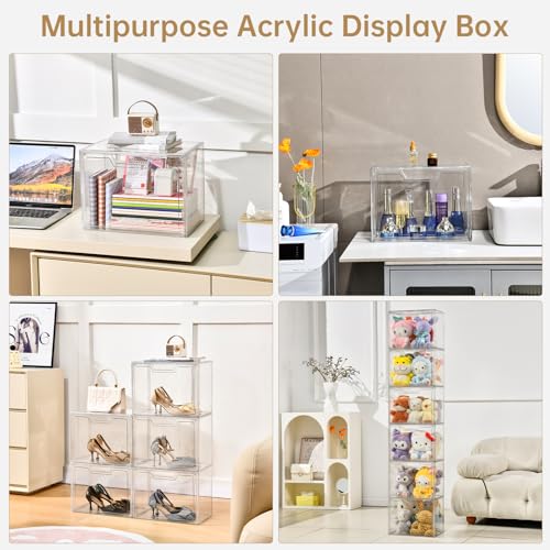Image of Purse Organizer for Closet,Clear Acrylic Display Case for Handbag Organizer, Purse Storage Box with Magnetic Door, Plastic Storage Bins for Book, Collectibles, Cosmetic (3 Pack)