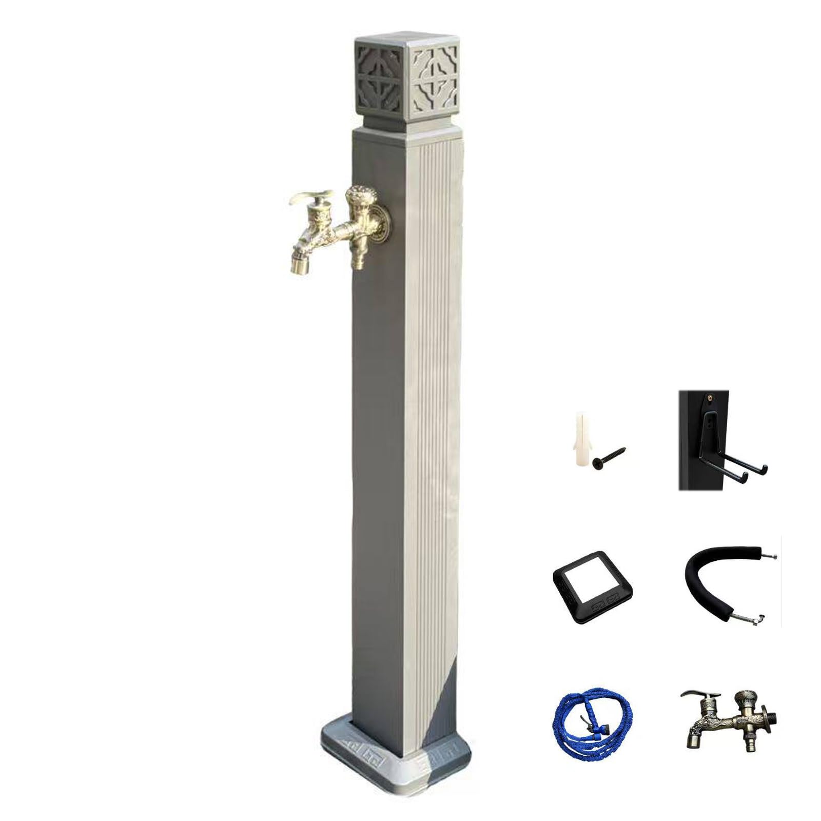 Freestanding Garden Water Column, Aluminum Outdoor Water Column with Dual Outlets Faucet, Dual Water Inlets, Suitable for Garden Yard(Grey,80cm/31in)