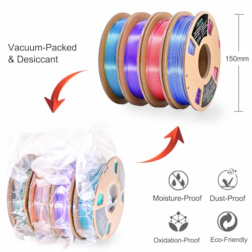 Image of OVV3D 3D Printer Filament Bundle, PLA Filament 1.75mm+ /- 0.02mm, 4 Pack of Dual Color & Tri Color PLA Filament Coextrusion Silk PLA, Rainbow PLA Filament 3D Printing Filament, 4 Spool X 200g