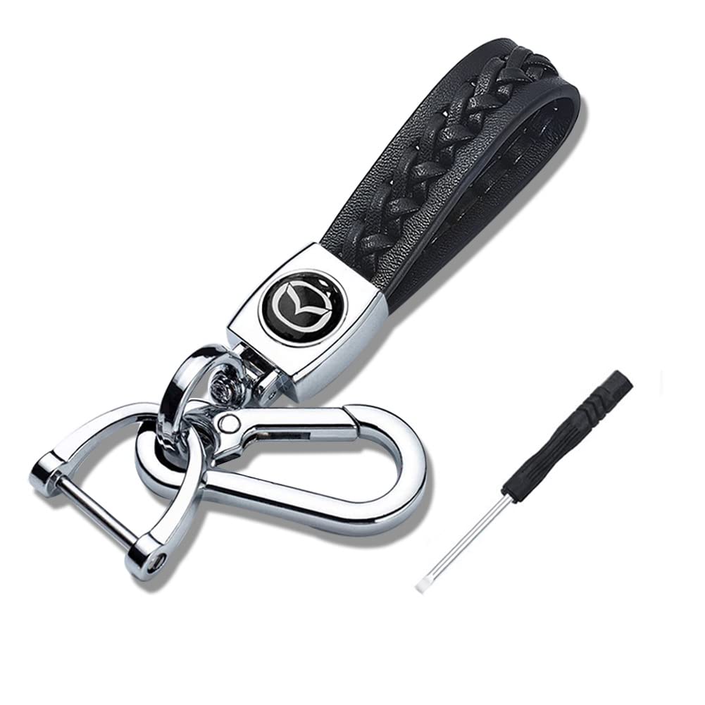 BIGROUP Genuine Leather Keyring for Car Logo Key Pendant Accessory Gift for Family Men and Women, K-m-azda, One Size