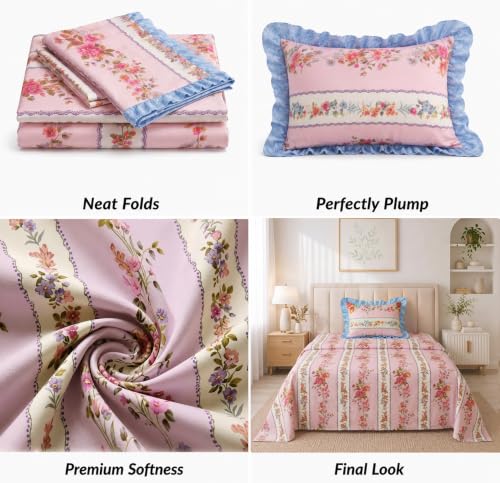 Image of BSB HOME 240 Tc Premium Single Bed Bedsheet, Soft Comfortable Bed Sheet with 2.5 Inches Frill Border, Stylish Printed Bedding for Bedroom, Elegant Bedsheet, 60 x 90 Inches - Mauve Pink