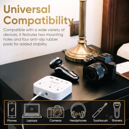 Image of UK European Plug Adapter, Unidapt US to Europe Power Strip for EU /UK /US with Built in USB C Cord and 4 USB Ports, 3 AC Outlets, Wall Mountable, 5ft Extension Cord, for Travel Cruise Ship Home