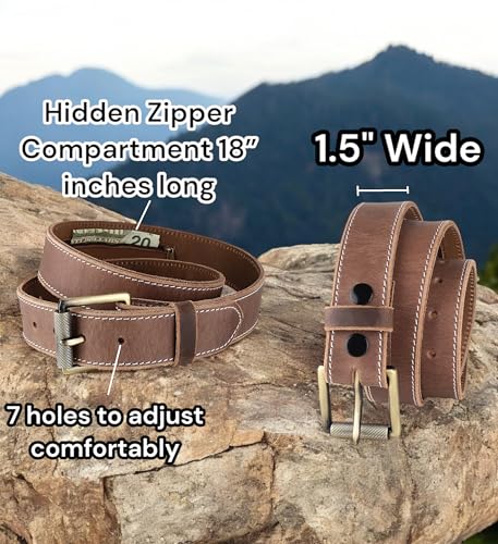 F&L CLASSIC Men’s Money Full Grain leather Belt, Hidden zipper Pocket, USA3