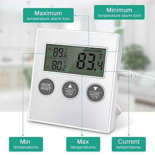 ORIA Refrigerator Thermometer, Digital Fridge Thermometer with High Low Temperature Alarm, Freezer Thermometer for Kitchen, Home, Restaurants (Pack of 2)