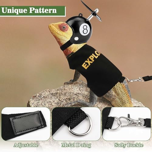 Image of 3 Pcs Lizard Leash and Hharness Set, Adjustable and Bearded Dragon Harness to Prevent Escape, Reptile Leash with Bamboo Dragonfly Helmet, Suitable for Reptiles of Various Sizes, EXPLORER
