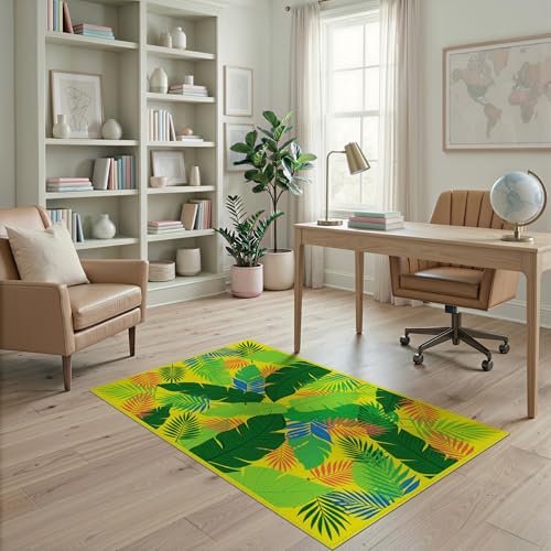 ODIKA 4'x6' Washable Graphic Plant Accent Rug, Green Non-Shedding Small Carpet for Playroom, Bedroom, Reading Nook, Pet Friendly & Non-Slip | Ref:1993006