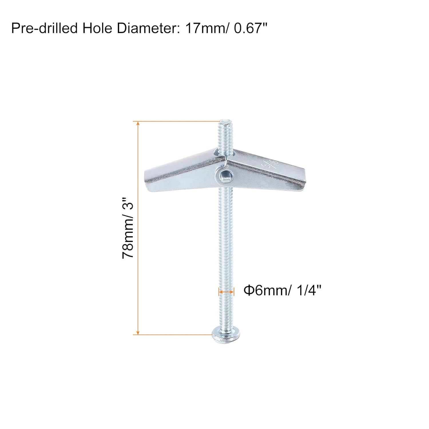 uxcell 60Pcs Spring Toggle Bolt Anchors, 1/4"x3" Butterfly Anchors Male Thread Spring Loaded Hollow Wall Round Head Toggle Bolt