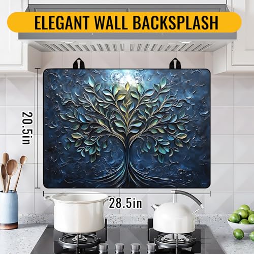 Image of NYZE Stove Cover for Electric and Glass Stove Tops 3-in-1 Stove Mat, Heat Resistant Counter Protector Mat, Non-Slip Surface & Drying Rack (Blue Tree, 28.5 inchLx20.5 inchW)