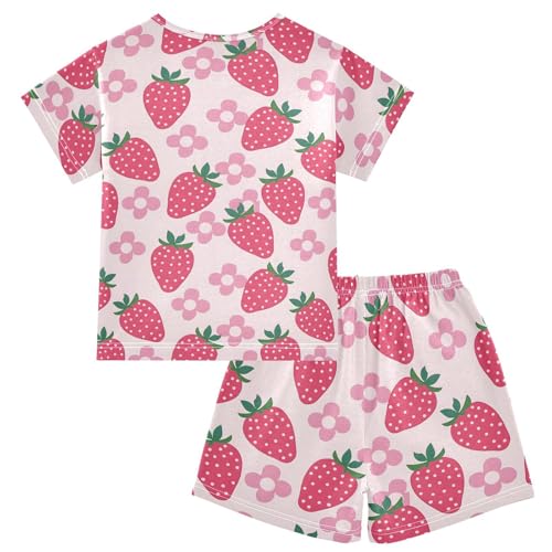ALAZA Strawberry Flower Floral Fruit Pajamas Short Sleeve 2 Piece Sleepwear Top and Bottom Pajama Set Unisex2