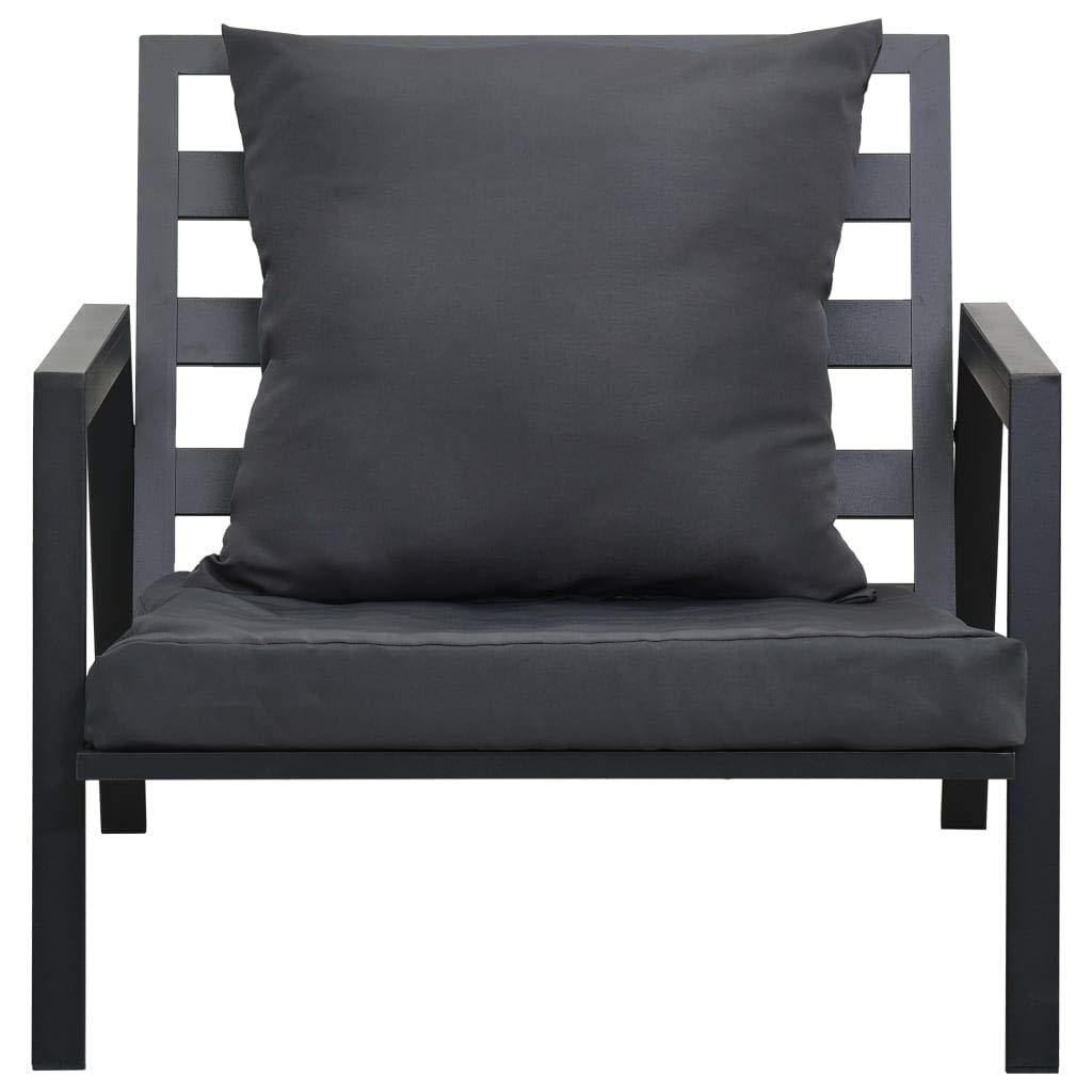 4 pz Set Divani da Giardino con Cuscini in Alluminio Salottino da Giardino Divano a 2 Posti+2 Poltrona +Tavolino da Salotto Grigio Scuro