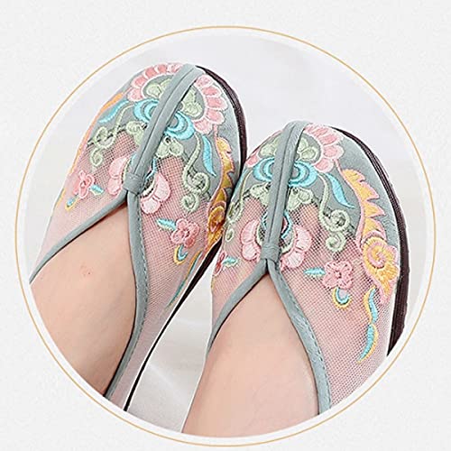 Flat Bottom Retro Embroidered Shoes Women 2025 New Breathable Shallow Mouth Women's Shoes Ethnic Style Cloth Shoes Women (Color : C Size : Code 35) (C Code 37)4