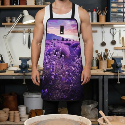 Delantal morado lavanda con múltiples bolsillos ajustable miniatura 4
