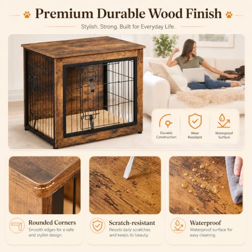 Image of Yaheetech 27.5in Wooden Dog Crate Furniture w /Cushion for Small Medium Dogs
