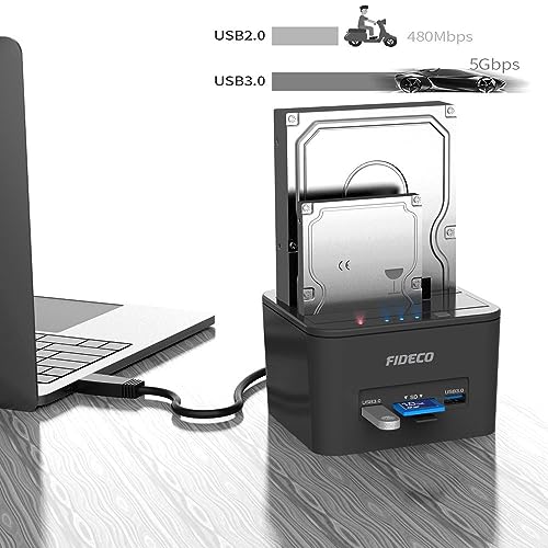 Image of Tobo USB 3.0 to SATA Hard Drive Docking Station, Dual-Bay Hard Drive Dock with TF & SD Card Slots for 2.5 /3.5 Inch SATA HDD SSD, Support TD-1043HS