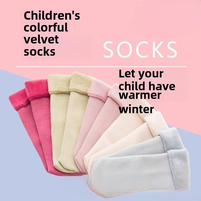 Children's Snow Socks, Winter Fleece Thickened and Warm Floor Socks , Big and Middle Children, Mid-calf Warm Socks (US, Alpha (Alpha), One Size, Regular, 100, Five pairs of light blue socks)2