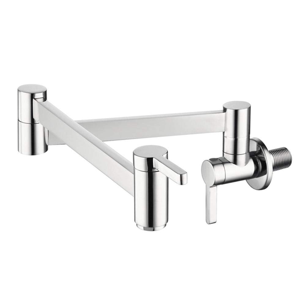 ZYCHSJXA Kitchen Bath Taps for Pot Filler Wall Mounted, Double Handle Cold Water Tap Brass 360 Swivel, Faucet Sinks Tap-Chrome