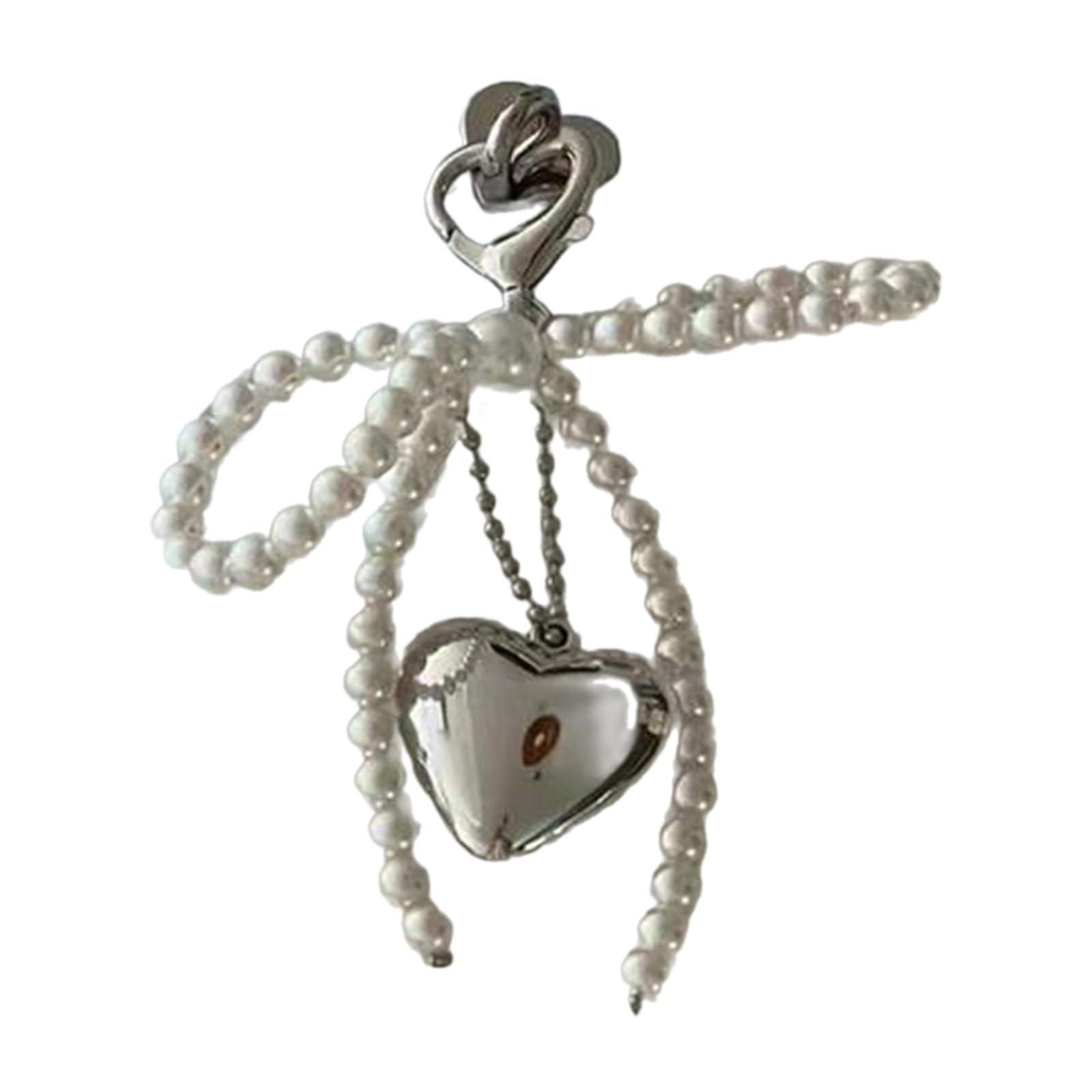 NEWFT Pearls Beaded Phone Charm Bowknot Heart Phone Lanyard for Fashion Individuals