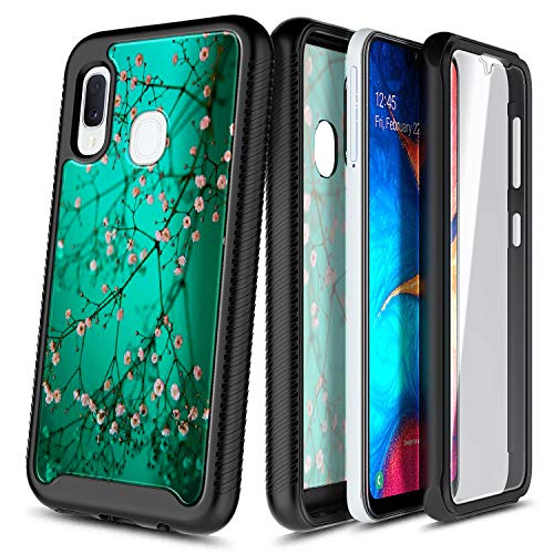 E-Began Case for Samsung Galaxy A10e, Full-Body Protective Rugged Black Bumper Cover with Built-in Screen Protector, Shockproof Impact Resist Durable Phone Case -Plum Blossom
