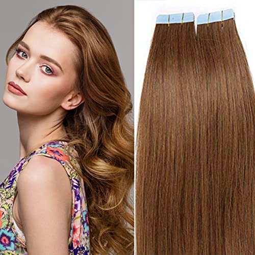(30cm) SEGO Extensiones Adhesivas de Cabello Natural VOLUMEN FINO 1.5g*20PCS #6 Castaño Claro Pelo Humano 100% Remy sin Clip Tape in Hair (30g)