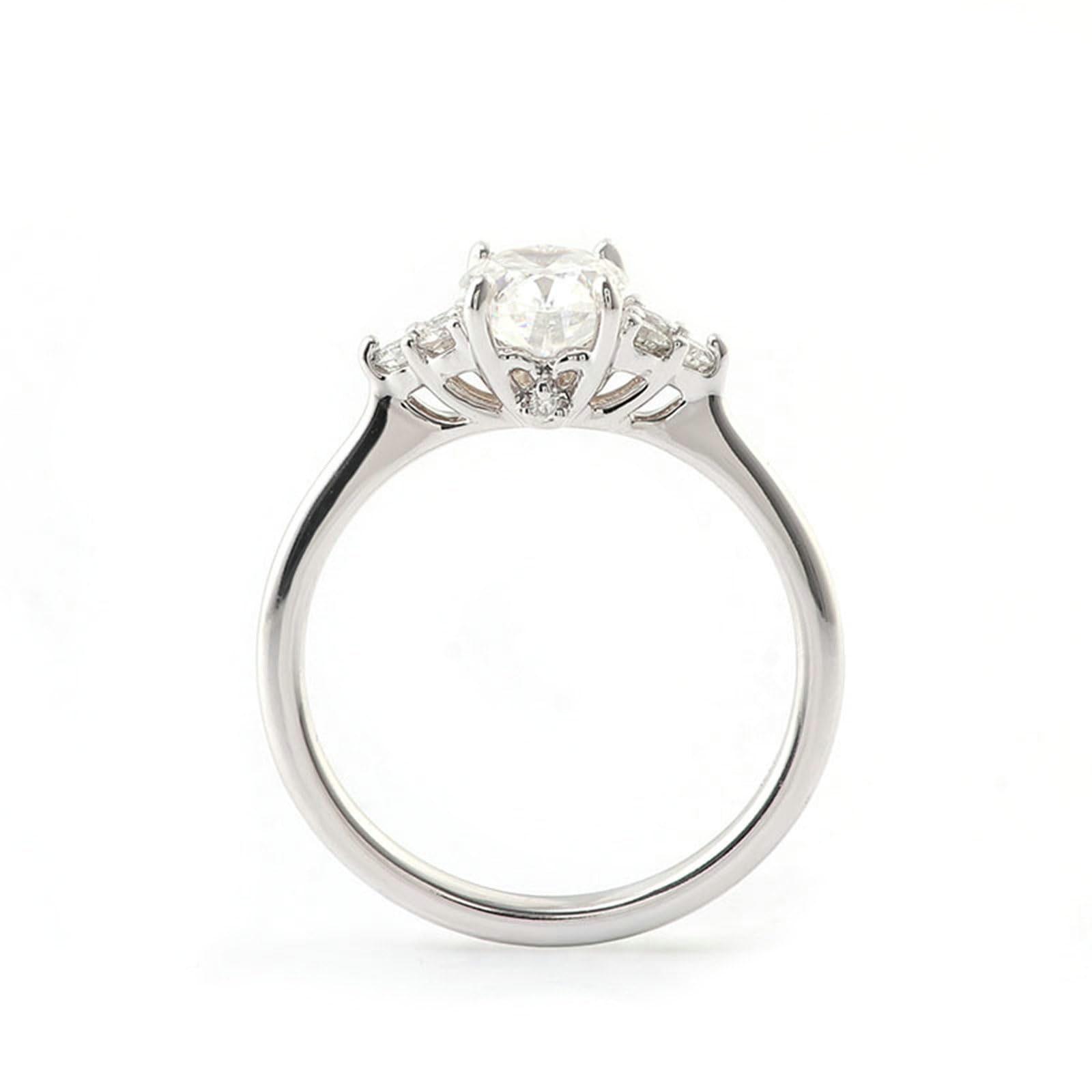 18K 750 Weißgold Ringe Damen, Eheringe Hochzeitsringe Verlobungsringe Trauringe Elegant Dreieck Design mit 4 Zinken Oval Moissanit 1 Karat-3 Karat Partnerringe Frauen Weißgold