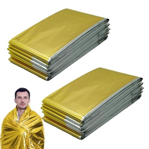 RLXMARTD 2 Pakete Rettungsdecke Gold/Silber 210x160cm Rettungsfolie Wärmedecke Erste Hilfe Wärmefolie Emergency Blanket (2 Gold/Slive)