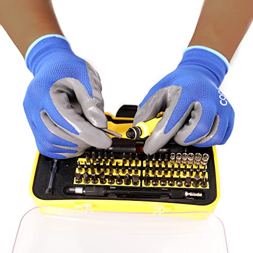 Cooljob 10 Pairs Safety Work Gloves For Men Women Non-Slip, Nitrile Rubber Coated Working Garden Yard Gloves Bulk With Grip, Palm Dipped Oil Resistant And Hand-Friendly, Multipack (Blue Gray, Large) #TOP7