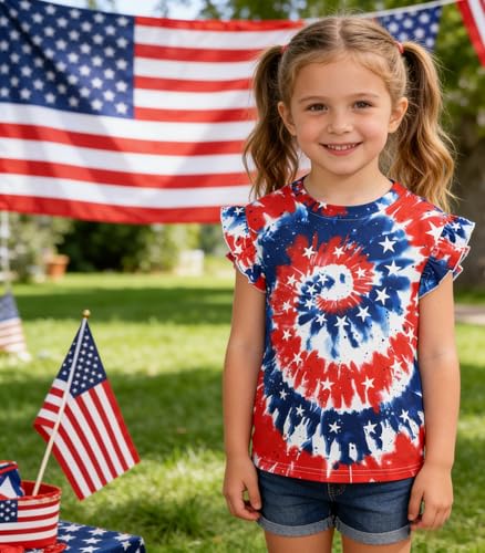 Image of Tkria Girls 4th of July Tank Tops Red White and Blue Shirt Toddler Girl American Flag Patriotic Outfit 2-7 Years