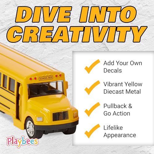 image for Playbees Long-Nose School Bus Die Cast Metal Model Toy Car 6 Inches wi